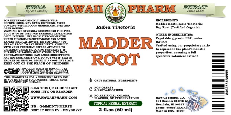 label of Madder Root (<i>Rubia Tinctoria</i>) Dry Root Glycerite