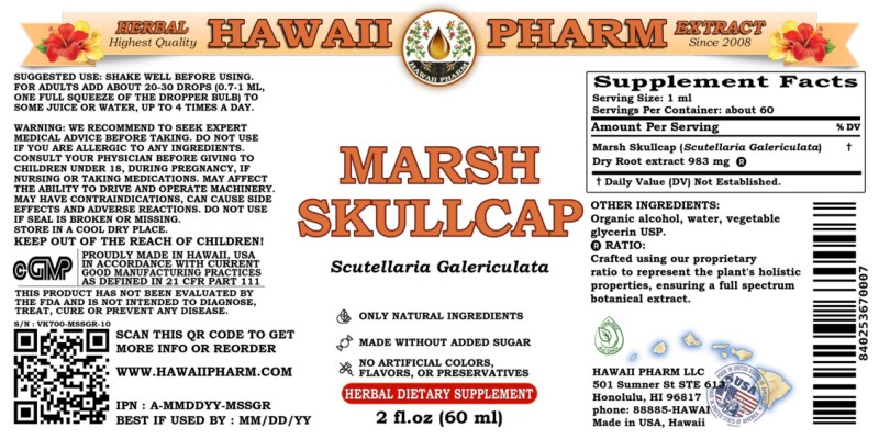 label of Marsh Skullcap (<i>Scutellaria Galericulata</i>) Dry Root Tincture