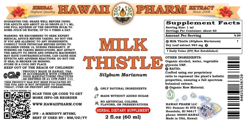 label of Milk Thistle (<i>Silybum Marianum</i>) Dry Leaf Tincture