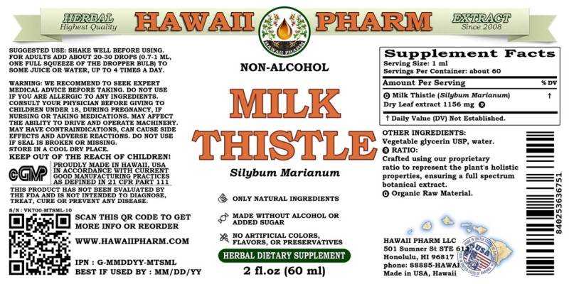 label of Milk Thistle (<i>Silybum Marianum</i>) Dry Leaf Glycerite