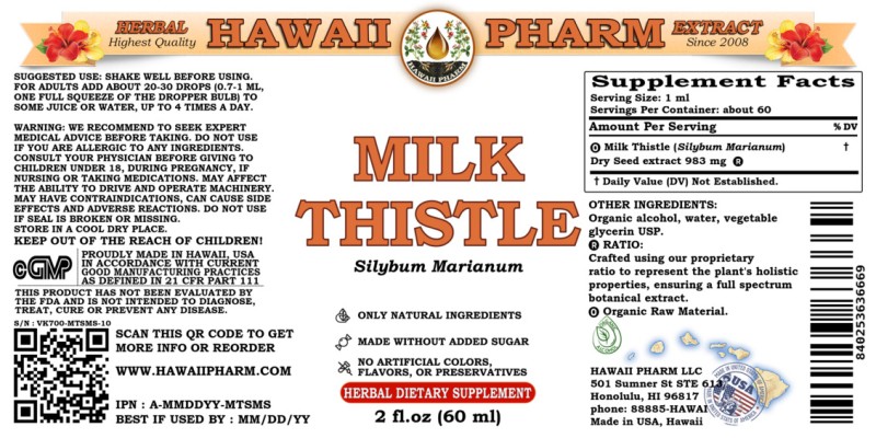 label of Milk Thistle (<i>Silybum Marianum</i>) Dry Seed Tincture