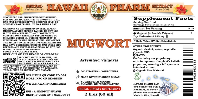 label of Mugwort (<i>Artemisia Vulgaris</i>) Dry Herb Tincture