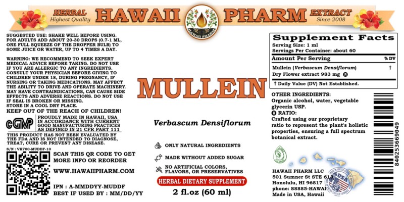 label of Mullein (<i>Verbascum Densiflorum</i>) Dry Flower Tincture
