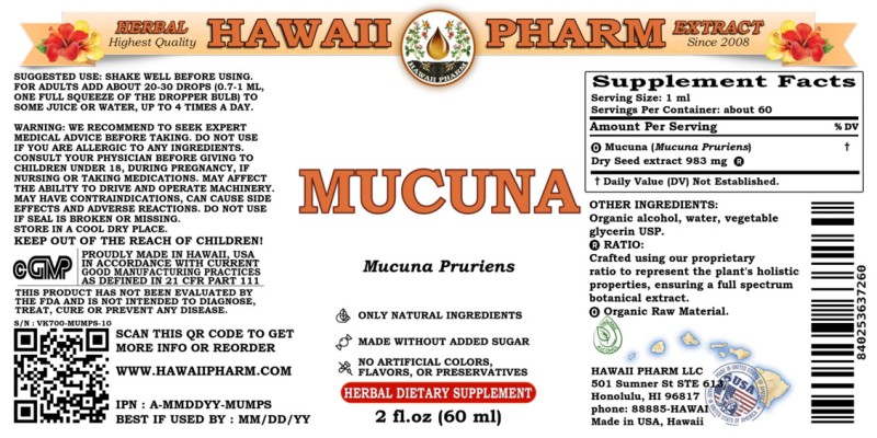 label of Mucuna (<i>Mucuna Pruriens</i>) Dry Seed Tincture