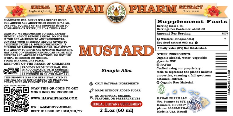 label of Mustard (<i>Sinapis Alba</i>) Dry Seed Tincture