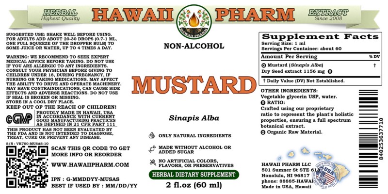 label of Mustard (<i>Sinapis Alba</i>) Dry Seed Glycerite