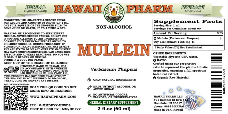 label of Mullein (<i>Verbascum Thapsus</i>) Dry Leaf Glycerite