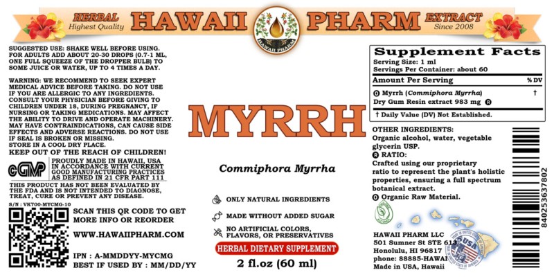 label of Myrrh (<i>Commiphora Myrrha</i>) Dry Gum Resin Tincture
