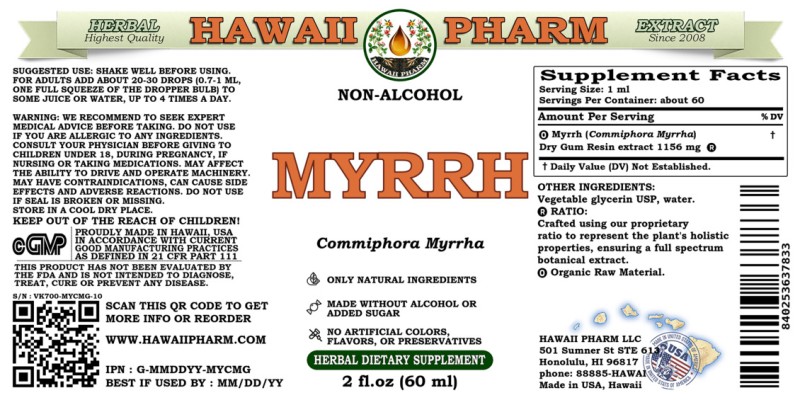 label of Myrrh (<i>Commiphora Myrrha</i>) Dry Gum Resin Glycerite