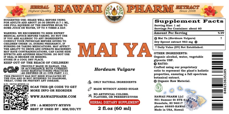 label of Mai Ya (<i>Hordeum Vulgare</i>) Dry Sprout Tincture