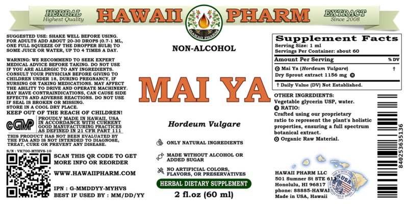 label of Mai Ya (<i>Hordeum Vulgare</i>) Dry Sprout Glycerite