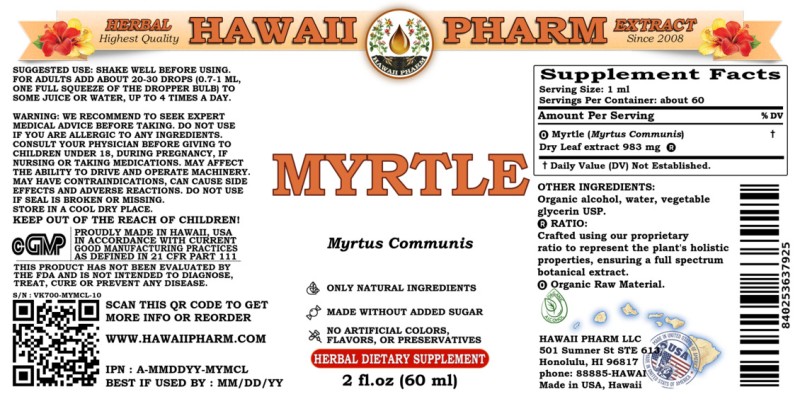 label of Myrtle (<i>Myrtus Communis</i>) Dry Leaf Tincture