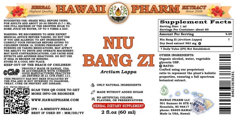 label of Niu Bang Zi (<i>Arctium Lappa</i>) Dry Seed Tincture