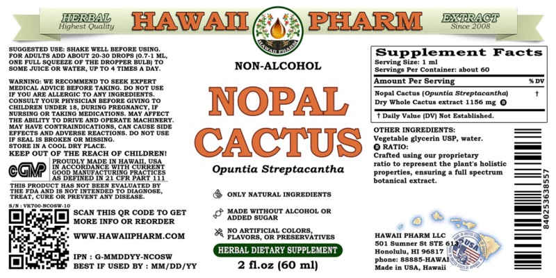 label of Nopal Cactus (<i>Opuntia Streptacantha</i>) Dry Whole Cactus Glycerite