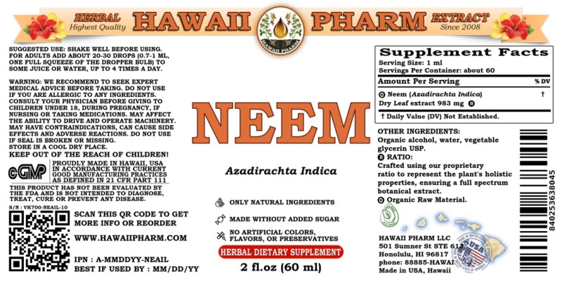 label of Neem (<i>Azadirachta Indica</i>) Dry Leaf Tincture