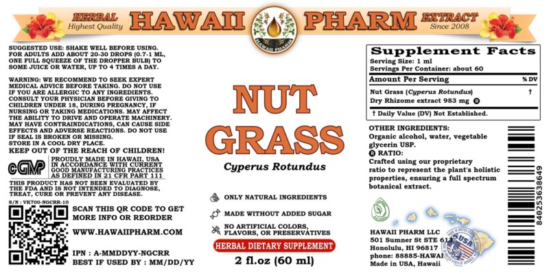 label of Nut Grass (<i>Cyperus Rotundus</i>) Dry Rhizome Tincture