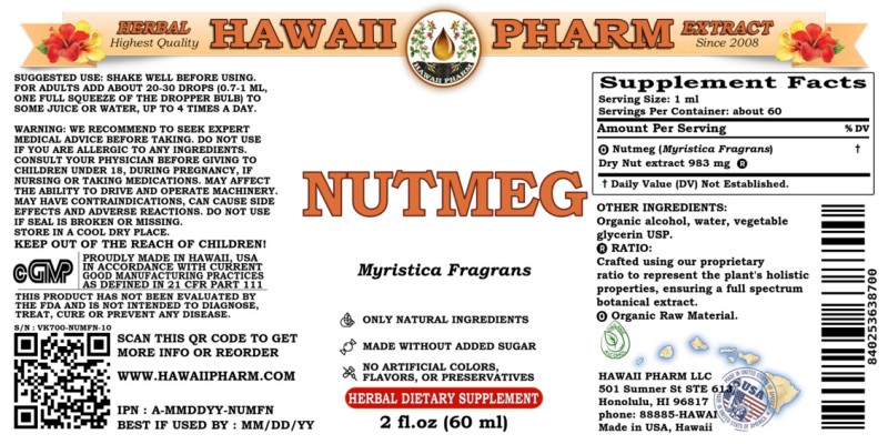 label of Nutmeg (<i>Myristica Fragrans</i>) Dry Nut Tincture