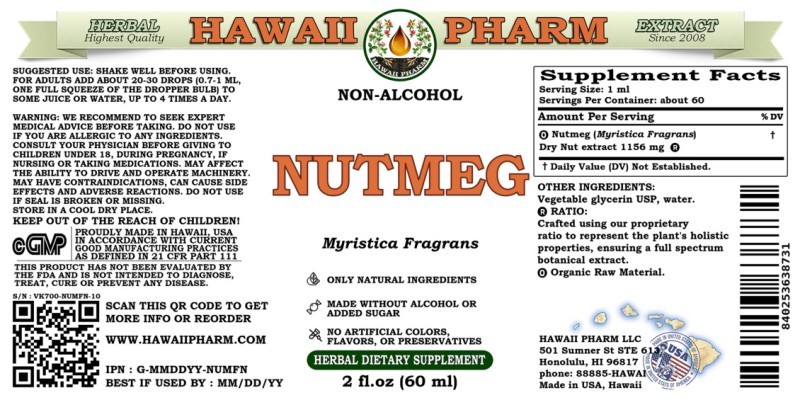 label of Nutmeg (<i>Myristica Fragrans</i>) Dry Nut Glycerite