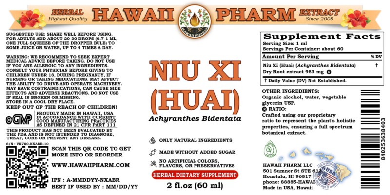 label of Niu Xi (Huai) (<i>Achyranthes Bidentata</i>) Dry Root Tincture