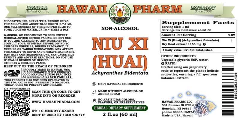label of Niu Xi (Huai) (<i>Achyranthes Bidentata</i>) Dry Root Glycerite