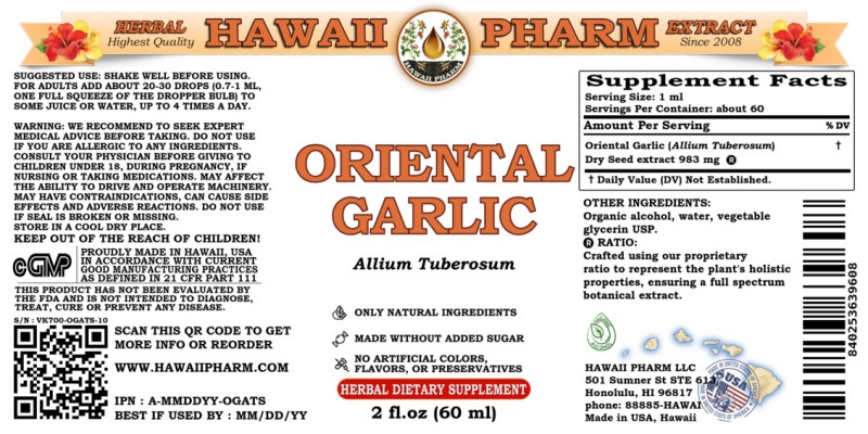 label of Oriental Garlic (<i>Allium Tuberosum</i>) Dry Seed Tincture