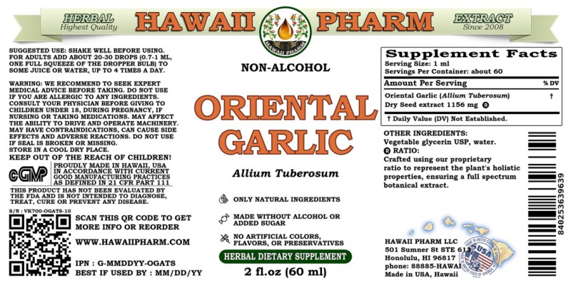 label of Oriental Garlic (<i>Allium Tuberosum</i>) Dry Seed Glycerite