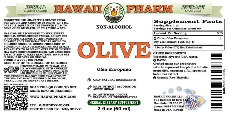 label of Olive (<i>Olea Europaea</i>) Dry Leaf Glycerite