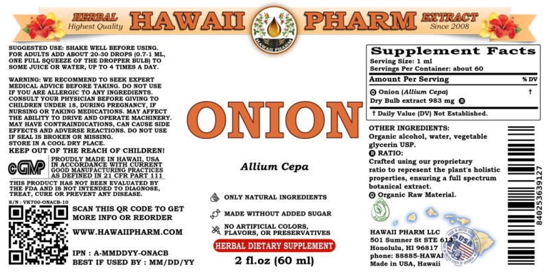 label of Onion (<i>Allium Cepa</i>) Dry Bulb Tincture