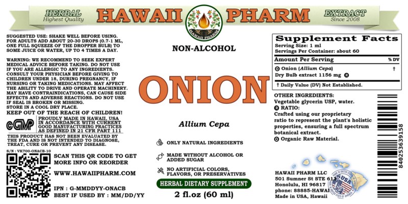 label of Onion (<i>Allium Cepa</i>) Dry Bulb Glycerite