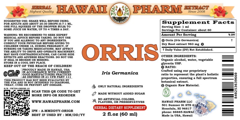 label of Orris (<i>Iris Germanica</i>) Dry Root Tincture