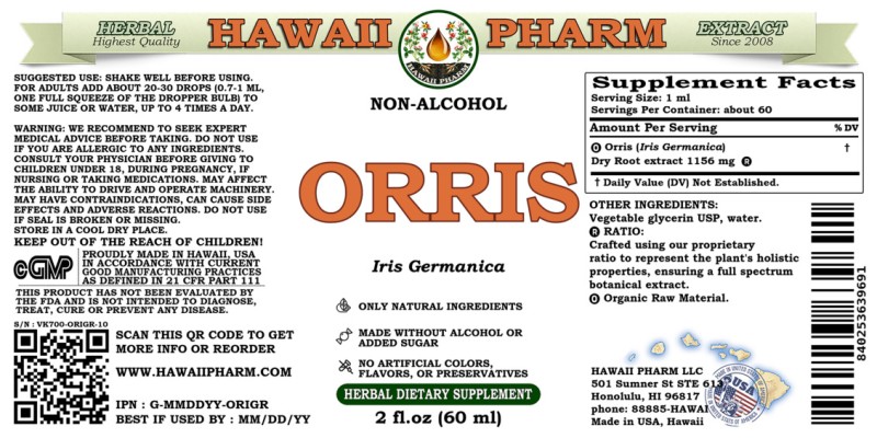label of Orris (<i>Iris Germanica</i>) Dry Root Glycerite