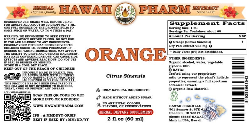 label of Orange (<i>Citrus Sinensis</i>) Dry Peel Tincture