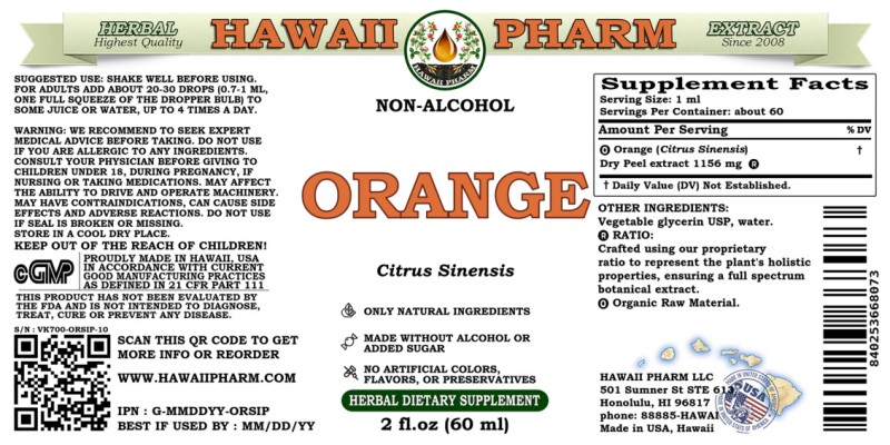 label of Orange (<i>Citrus Sinensis</i>) Dry Peel Glycerite