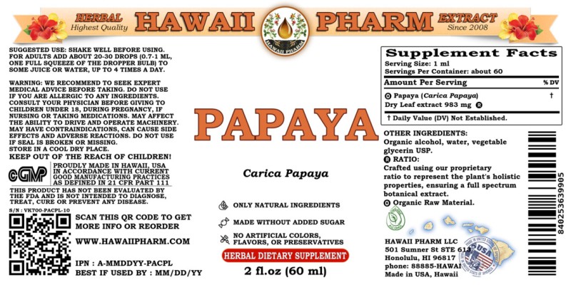 label of Papaya (<i>Carica Papaya</i>) Dry Leaf Tincture