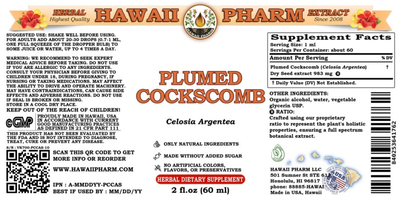 label of Plumed Cockscomb (<i>Celosia Argentea</i>) Dry Seed Tincture