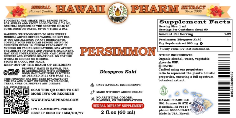label of Persimmon (<i>Diospyros Kaki</i>) Dry Sepals Tincture