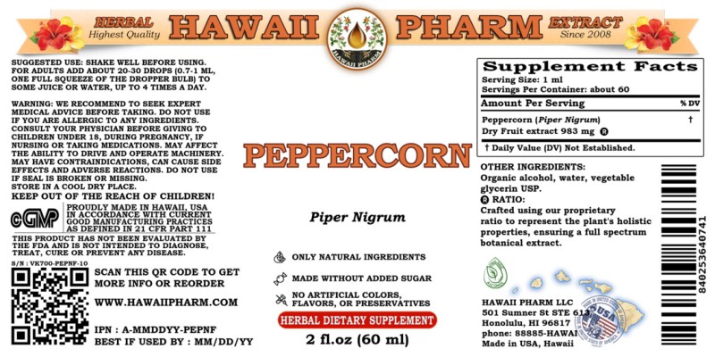 label of Peppercorn (<i>Piper Nigrum</i>) Dry Fruit Tincture