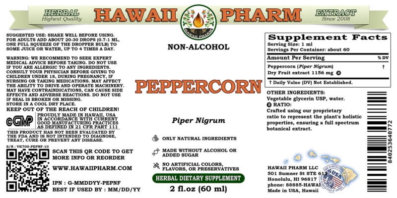 label of Peppercorn (<i>Piper Nigrum</i>) Dry Fruit Glycerite