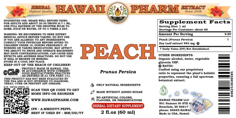 label of Peach (<i>Prunus Persica</i>) Dry Leaf Tincture