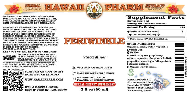label of Periwinkle (<i>Vinca Minor</i>) Dry Leaf Tincture