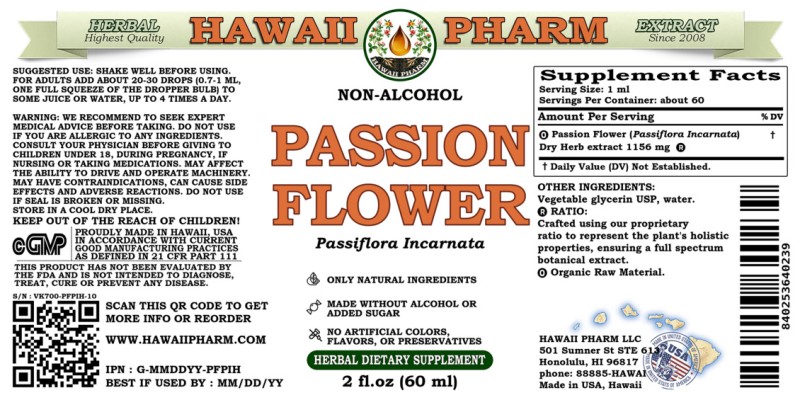 label of Passion Flower (<i>Passiflora Incarnata</i>) Dry Herb Glycerite