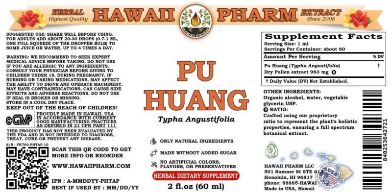 label of Pu Huang (<i>Typha Angustifolia</i>) Dry Pollen Tincture
