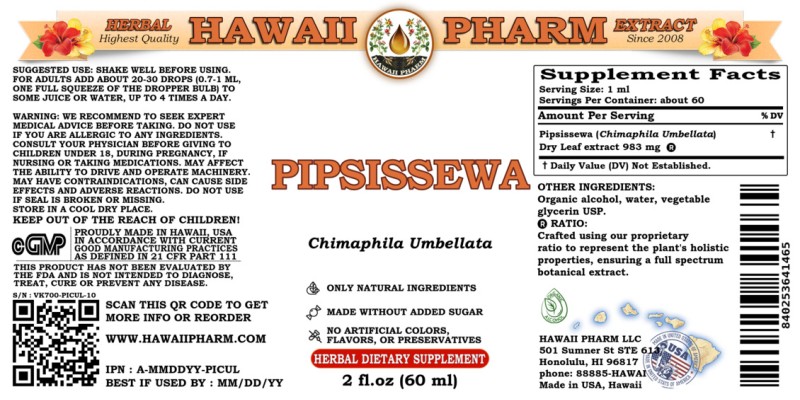 label of Pipsissewa (<i>Chimaphila Umbellata</i>) Dry Leaf Tincture