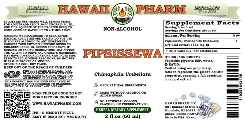 label of Pipsissewa (<i>Chimaphila Umbellata</i>) Dry Leaf Glycerite