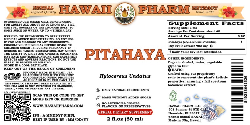 label of Pitahaya (<i>Hylocereus Undatus</i>) Dry Fruit Tincture