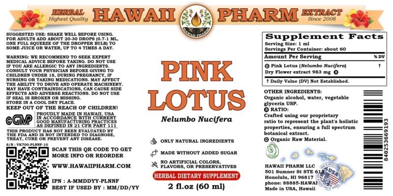 label of Pink Lotus (<i>Nelumbo Nucifera</i>) Dry Flower Tincture