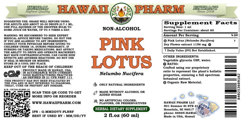 label of Pink Lotus (<i>Nelumbo Nucifera</i>) Dry Flower Glycerite