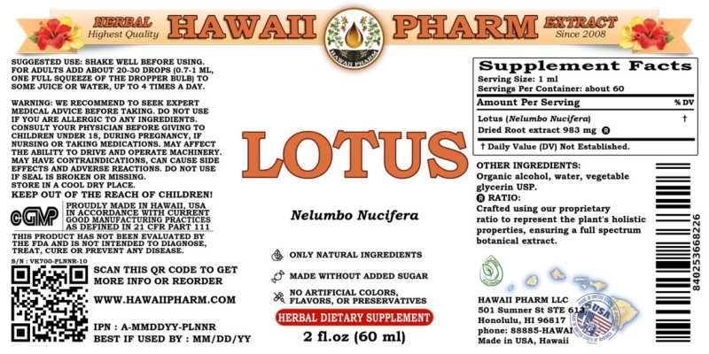 label of Pink Lotus (<i>Nelumbo Nucifera</i>) Dried Root Tincture