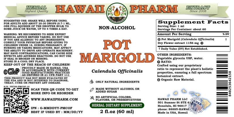 label of Pot Marigold (<i>Calendula Officinalis</i>) Dry Flower Glycerite