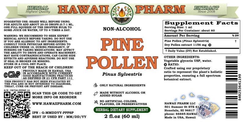 label of Pine Pollen (<i>Pinus Sylvestris</i>) Dry Pollen Glycerite